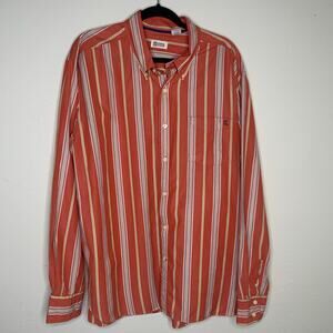 Industrial Exchange Orange Navy Gold Stripe Button Up Shirt Sz XXL